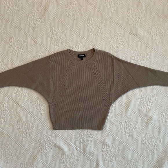Express Crew Neck Dolman Sleeve Ribbed Sweater Tan/Brown - Picture 5 of 12